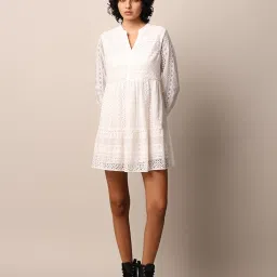 Only White Self Design A Line Dress image 5