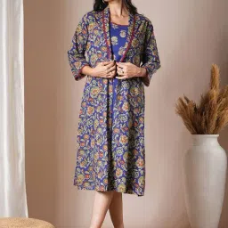 Fashor Blue Pure Cotton Regular Fit Printed Kurta-picture-29
