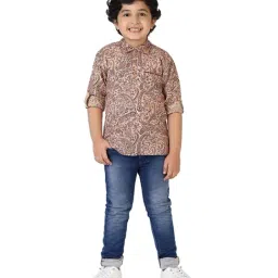 Fabindia Kids Beige Printed Kurta-image-63
