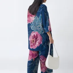 Diza by Westside Indigo Floral Printed High-Low Kurti image 2