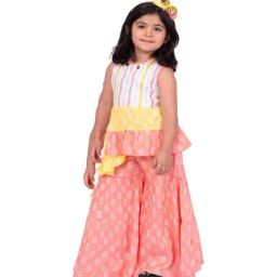 Twisha Girls White & Coral Cotton Regular Fit Embellished Suit Set-picture-4