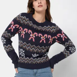 Vero Moda Navy Printed Sweater-image-73