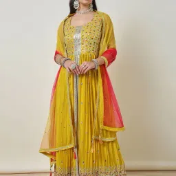 Soch Yellow Embellished Kurta With Unstitched Sleeves, Palazzo & Dupatta-image-64