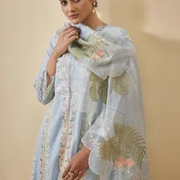 Kaftanize Pastel Blue Pakistani Work Ethnic Cotton Kurta with Pant and Dupatta image 5