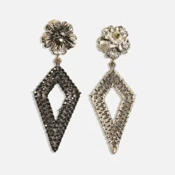 Sohi women's daisy intricate rhombus drop earrings gold image 5