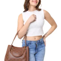 Yelloe Tan Synthetic Printed Shoulder Handbag with Sling Handbag-image-38
