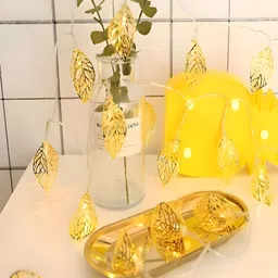KAVYARA Gold Toned Leaf Shape Metal String Lights image 2