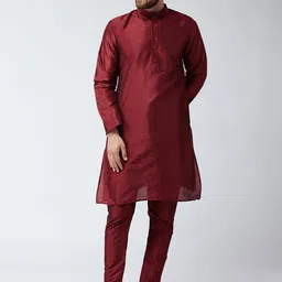 SOJANYA Men Maroon Solid Straight Kurta image 2