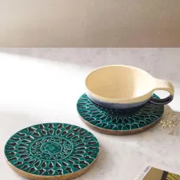Fabindia Rang Teal Wood Trivets - Set of 2-picture-19