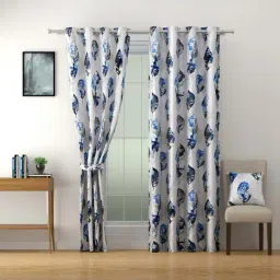 Swayam Omega Blue & White Faux Silk Door Curtains - Set of 2 image 2