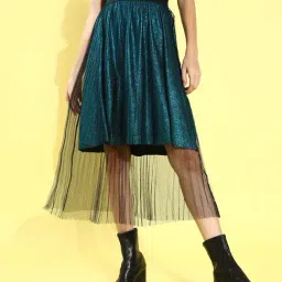 KASSUALLY Blue Self Design Skirt-image-9