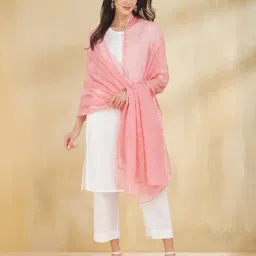 Fabindia Pink Embroidered Dupatta image 3