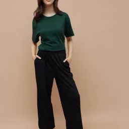 Fame Forever By Lifestyle Dark Green Cotton Regular Fit T-Shirt image 4