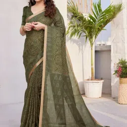 MIRCHI FASHION Mehendi Green Printed Saree With Unstitched Blouse-image-13