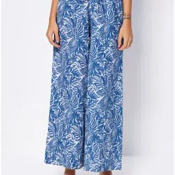 Cover Story Blue Printed Mid Rise Trousers-image-0