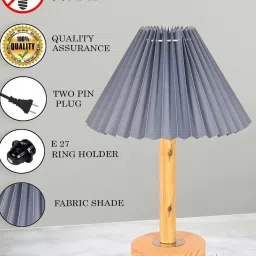 Homesake Pinewood Table Lamps for Nightstand Fabric Linen Lampshade Desk Lamp Pleated Grey image 5
