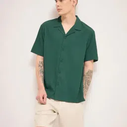 THE BEAR HOUSE Green Polyester Regular fit Self Design Shirts-image-61