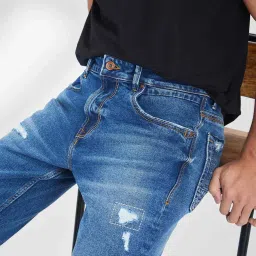 Spykar Blue Comfort Fit Distressed Jeans image 5