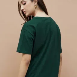 Fame Forever By Lifestyle Dark Green Cotton Regular Fit T-Shirt image 2