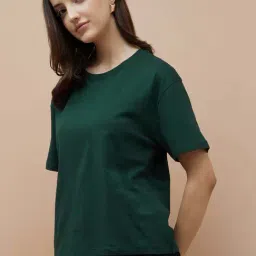 Fame Forever By Lifestyle Dark Green Cotton Regular Fit T-Shirt image 3