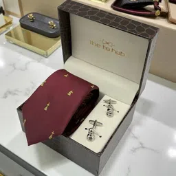 The Tie Hub Men Chess Necktie with Silver Cufflinks Formal Gift Set image 3