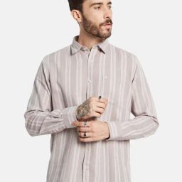 Mettle Grey Cotton Regular Fit Striped Shirt-picture-20