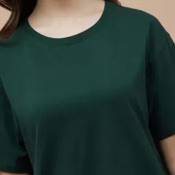 Fame Forever By Lifestyle Dark Green Cotton Regular Fit T-Shirt image 5