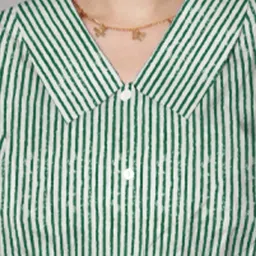 Zink London Green & White Cotton Striped Crop Shirt image 5