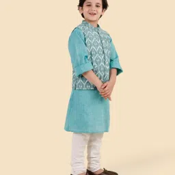 Fabindia Green Cotton Ikat Kurta Set image 5