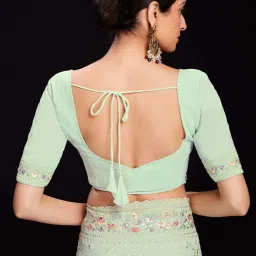 Odette Sea Green Embroidered Saree With Unstitched Blouse image 5