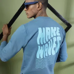 Rigo Light Blue Cotton Loose Fit Printed Sweatshirt image 5