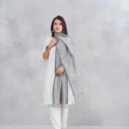 Fabindia Grey Woven Design Stole-image-24