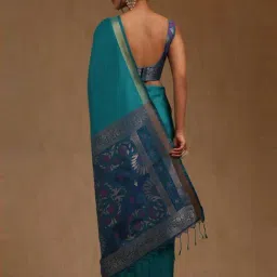 Soch Turquoise Blue Woven Design Saree With Unstitched Blouse image 3