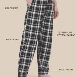 Kryptic Black Cotton Chequered Pyjamas image 3