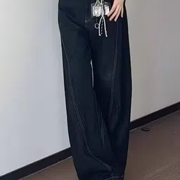 StyleCast Women Wide Leg Mid-Rise Clean Look Belted Jeans with Front Seam image 2