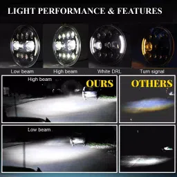 Oswin Gold OG-22-2 75 W 17.78 cm (7 Inch) Round White LED Headlight with Hi/Low Beam for Bullet, Harley Davidson & Jeep Wrangler (Set of 2 Pcs) image 3