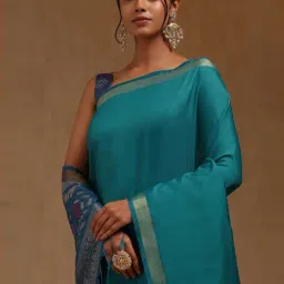 Soch Turquoise Blue Woven Design Saree With Unstitched Blouse image 4