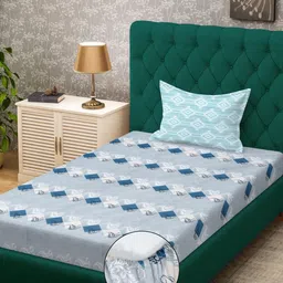 KLOTTHE Grey Cotton Geometric 400 TC Single Bedsheets-image-85
