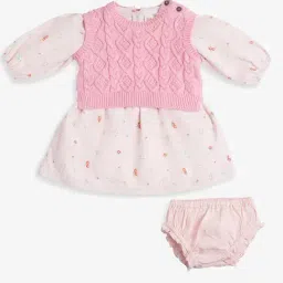 Ed-a-Mamma Baby Pink Corduroy Regular Printed Casual Dress-image-33