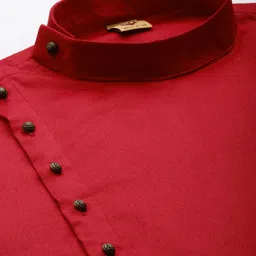 Manyavar Men Red Angrakha Kurta with Pyjamas and Nehru Jacket image 5