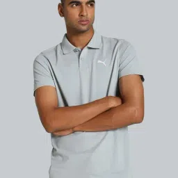 Puma Grey Cotton Slim Fit Texture Polo T-Shirt-image-3