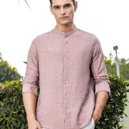 Thomas Scott Pink Slim Fit Embroidery Shirt-image-69