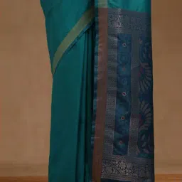 Soch Turquoise Blue Woven Design Saree With Unstitched Blouse image 5