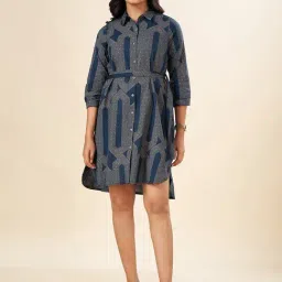 Akkriti by Pantaloons Indigo Blue Cotton Printed Shirt Dress-image-3