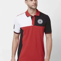 Giordano Red Cotton Slim Fit Colour Block Polo T-Shirt-image-22