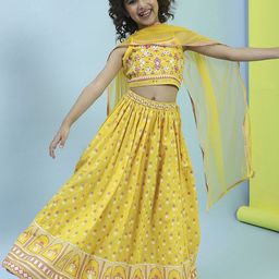 Biba Girls Embroidered Cotton Lehenga & Blouse With Dupatta-picture-24