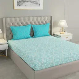 Raymond Home Blue Cotton 154 TC Queen Bedsheet with 2 Pillow Covers-picture-32