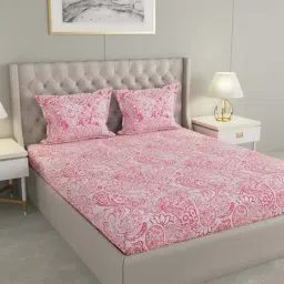 Raymond Home Red Cotton 147 TC Queen Bedsheet with 2 Pillow Covers-image-58