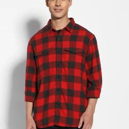 American Eagle Red Regular Fit Checks Shirt-picture-32