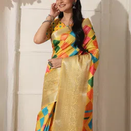 SHIVAM FABRICS Geometric Printed Zari Pure Cotton Saree image 5